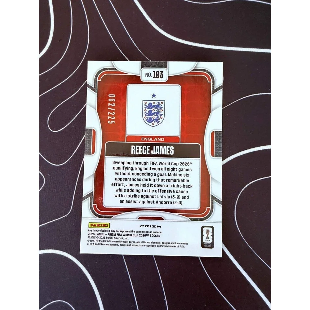 2026 Panini Prizm FIFA World Cup REECE JAMES Blue Fluorescent Wave /225 England